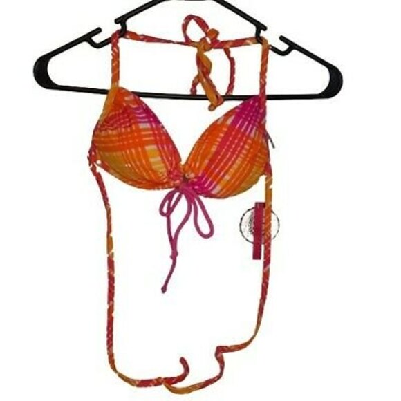 NWT S SO Bikini Reversible Swimsuit Bathing Suit Separates TOP ONLY Pink Orange - Picture 2 of 5